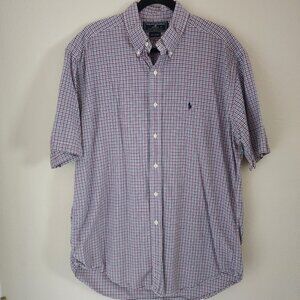 VTG Ralph Lauren Mens Blake Button Up Shirt Short Sleeve Pony Logo Plaid Size L